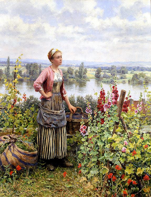 Daniel Ridgeway Knight Maria on the Terrace with a Bundle of Grass Germany oil painting art